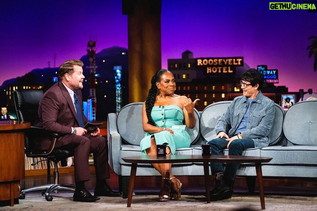 Ke Huy Quan Instagram - I shot something really fun with @j_corden today on the @latelateshow Can’t wait for you to see it, especially fans of @everythingeverywheremovie And I was so happy to finally meet @thesherylleeralph I saw her at the SAG Awards but we didn’t get a chance to talk. Catch us on the #LateLateShow tonight. Styled by: @chloekeiko Grooming: @sonialeeartistry 📸: @terencepatrick
