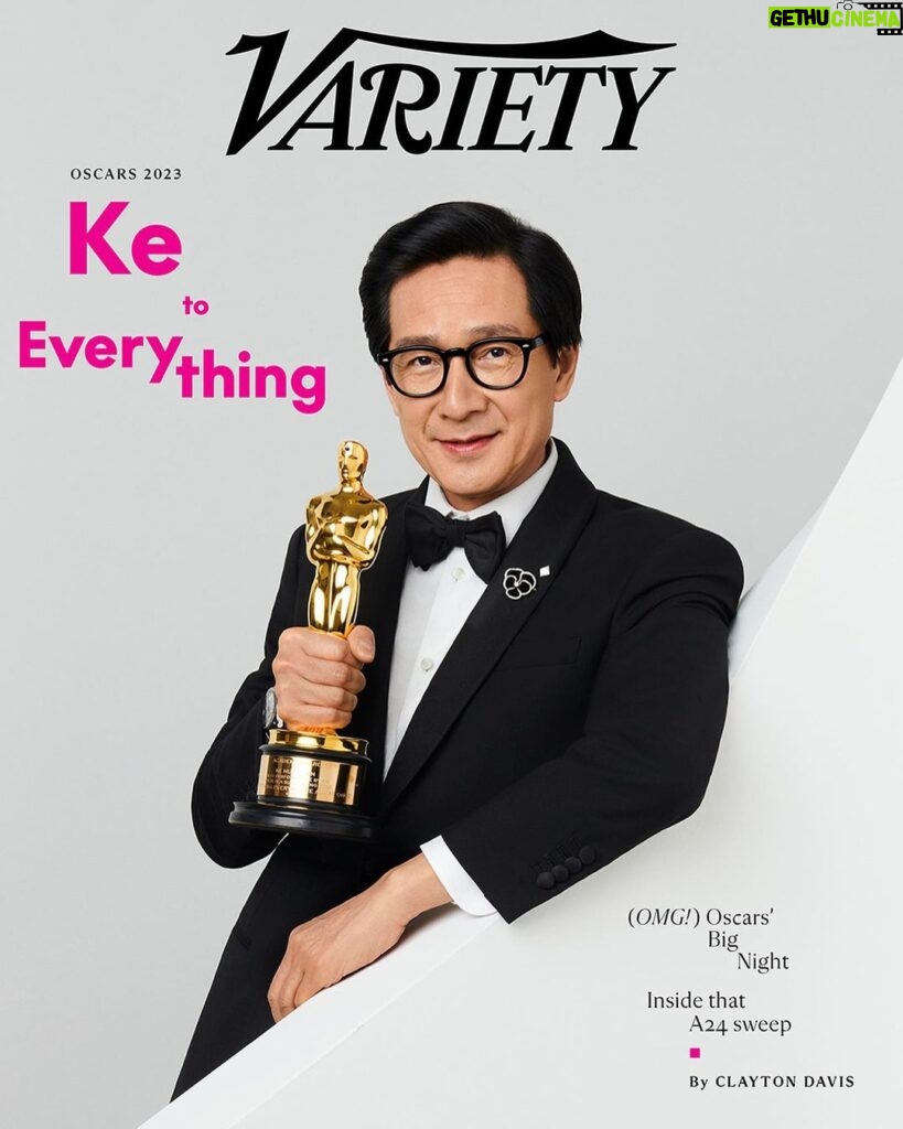 Ke Huy Quan Instagram - I am so humbled to be on the cover of Variety. I certainly didn’t get here all by myself. There are so many people to thank. But I’ll just mention a few names that were instrumental in helping me navigate this entire awards season. Katie Iida and the PR team at A24, Chase Lehner, and Megan Brophy of Narrative. Thank you, guys! 🤗🙏🏻😘 And, of course, thank you so much to Clayton Davis for being such a huge supporter of our movie. 📸: @eccles for @variety Styling: @chloekeiko Grooming: @anissaemily Tuxedo made to measure: @giorgioarmani Lapel pins: @leightonjewels Watch: @omega Cuff links: @davidyurman Glasses: @oliverpeoples @katiemiyako @a24 @chaselehner @tonky101 @narrativepr @awardscircuit