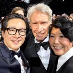 Ke Huy Quan Instagram - I was super excited to return to the @CriticsChoice Awards this year to watch my childhood hero be celebrated for his life’s work. My highlight last night was most definitely witnessing Harrison Ford receive his Career Achievement Award. Congratulations again, Harrison!!!! It’s always a blast to be with my LOKI family. Finally got a picture with Kevin Feige. I realized we never took a selfie together before. 🎉🍾🥂 Styled by: @chloekeiko Grooming: @anissaemily Look by @dior Glasses @oliverpeoples Watch @vacheronconstantin Brooch @davidyurman