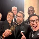 Ke Huy Quan Instagram - The KENERGY is REAL! So much fun at the Oscars. I’m so glad @theacademy brought back past winners to honor this year’s nominees. I was so proud and honored to stand amongst these men in presenting the best supporting actor category. Congratulations to all the winners of the night. Here’s 1 of 2 sets of selfies. 😜 Styling: @chloekeiko Grooming: @anissaemily Dressed by: @giorgioarmani Jewelry: @cartier 💆🏻: @drbarbarasturm