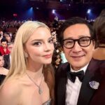 Ke Huy Quan Instagram - The KENERGY is REAL! So much fun at the Oscars. I’m so glad @theacademy brought back past winners to honor this year’s nominees. I was so proud and honored to stand amongst these men in presenting the best supporting actor category. Congratulations to all the winners of the night. Here’s 1 of 2 sets of selfies. 😜 Styling: @chloekeiko Grooming: @anissaemily Dressed by: @giorgioarmani Jewelry: @cartier 💆🏻: @drbarbarasturm