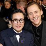Ke Huy Quan Instagram - I was super excited to return to the @CriticsChoice Awards this year to watch my childhood hero be celebrated for his life’s work. My highlight last night was most definitely witnessing Harrison Ford receive his Career Achievement Award. Congratulations again, Harrison!!!! It’s always a blast to be with my LOKI family. Finally got a picture with Kevin Feige. I realized we never took a selfie together before. 🎉🍾🥂 Styled by: @chloekeiko Grooming: @anissaemily Look by @dior Glasses @oliverpeoples Watch @vacheronconstantin Brooch @davidyurman