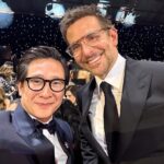 Ke Huy Quan Instagram - I was super excited to return to the @CriticsChoice Awards this year to watch my childhood hero be celebrated for his life’s work. My highlight last night was most definitely witnessing Harrison Ford receive his Career Achievement Award. Congratulations again, Harrison!!!! It’s always a blast to be with my LOKI family. Finally got a picture with Kevin Feige. I realized we never took a selfie together before. 🎉🍾🥂 Styled by: @chloekeiko Grooming: @anissaemily Look by @dior Glasses @oliverpeoples Watch @vacheronconstantin Brooch @davidyurman