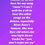 Kelly Clarkson Instagram - Thanks for all the love for my song “roses”! I can’t wait for y’all to hear the other songs on the deluxe, especially River Rose’s feature. She was 5yrs old when she was layin down tracks for “you don’t make me cry” ❤️ #chemistry