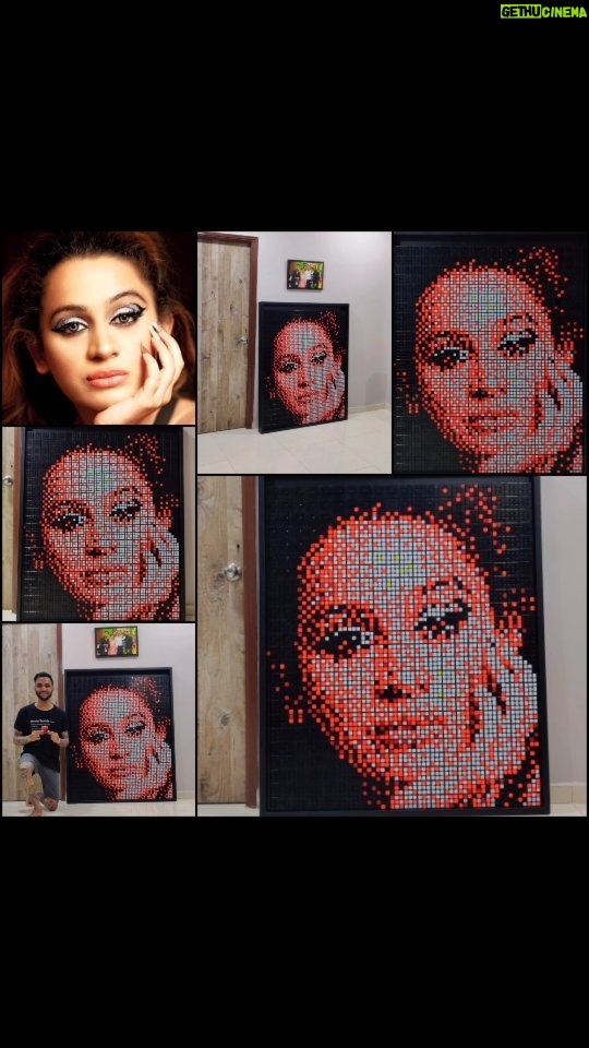 Kenisha Awasthi Instagram - Made this Illusion Pixel Portrait for kenisha.awasthi using 480 3 x 3 Rubik's Cubes in 6 hours. She's extremely talented when it comes to Acting, Singing, Song Writing, Dancing and the audio used for this reel is her very own song along with @burangesatish She's also running a reel contest for this song and y'all should definitely participate in the same. I messaged her about this portrait as an absolute fan boy on my birthday and she was kind enough to reply and agree for this artwork 🥺❤️ . . . #143in23 #1minmusic #kenishaawasthi #djsatish #oyeitsprank #1minutemusic #dancemusic #instagramexclusive #trendingmusic #trendingreels #thetattooedindian
