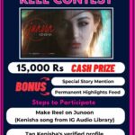 Kenisha Awasthi Instagram - *JUNOON DANCE REEL CONTEST* - -Use the original Junoon audio from IG Library and make a dance reel -Tag me (blue tick verified profile) and upload it -Best dance reel will win a Cash Voucher for Rs.15,000 - Everyone - dancers/fashion influencers/parkour professionals/fitness trainers making a reel using Junoon original audio will get a RESHARE on my IG Story and a PERMANENT SPOT on my IG Highlights. -LAST DAY FOR SUBMITTING YOUR REEL IS 14TH NOVEMBER -Contest winner will be announced on the 15th OF NOVEMBER. #kenishaawasthi #reelcontest #junoonreels #indiesinger #indiemusic #indianyoutuber #indiemusic #contestalert #maythebestwin #reelitin #reelygood #giveaway #bestofthebest #trendingaudio #trendingmusic #trendingreels #allthebest #creatorsofig #dabcersofig #fashioninfluencers #bloggersofig #questforthebest #contest2022