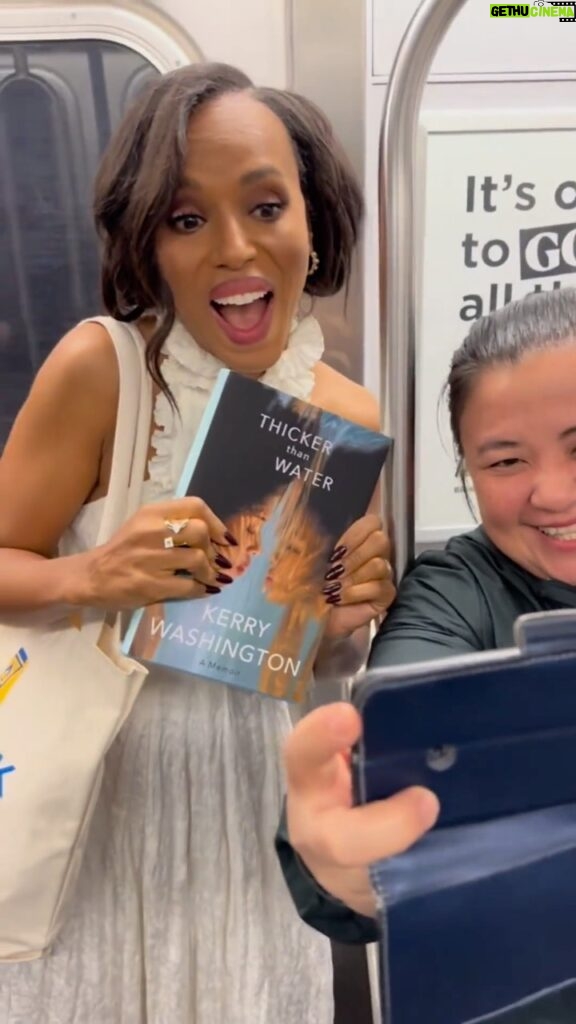 Kerry Washington Instagram - Gave the F train some reading material 📖. #thickerthanwater comes out TOMORROW! Preorder now!