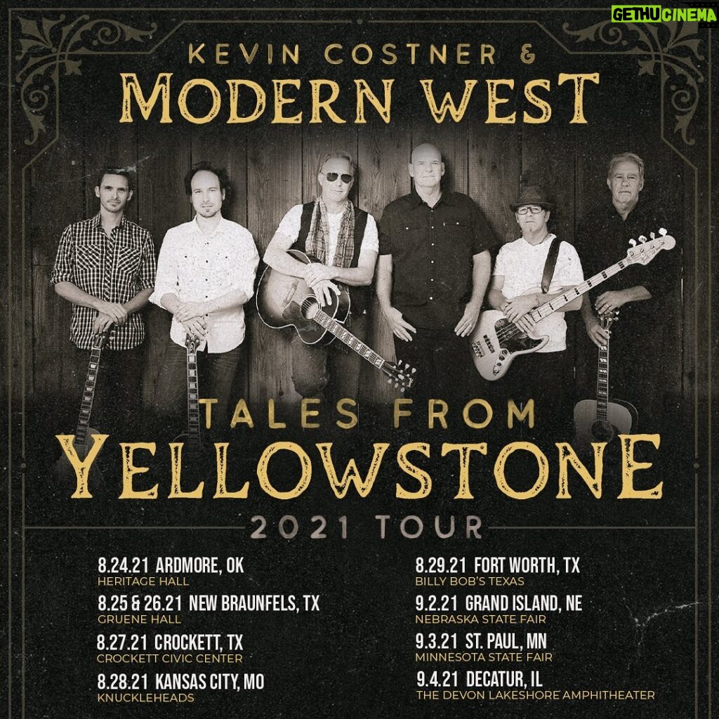 Kevin Costner Instagram - Big news…we’re hitting the road! The band and I are so excited to be playing the #TalesFromYellowstone album live.