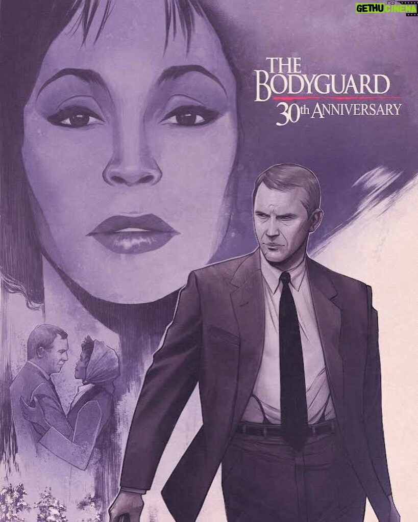 Kevin Costner Instagram - This weekend marks the 30th anniversary of the release of The Bodyguard …. seems like yesterday!! artwork by @thobiasdaneluz, commissioned by @kevincostnerifc