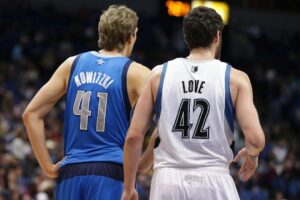 Kevin Love Instagram - Of all the greats I watched growing up - Dirk has had the biggest influence on my career. My Dad had the foresight - I can remember him saying “this rookie on Dallas is the future of the NBA.” A 7-footer who could stretch defenses, rebound, post you up and shoot over you, put the ball on the floor when necessary, and dominate the game inside and out. I was on the wrong side of a lot of those buckets. Trail 3’s, free throw line “Dirk spot” finishes, and ofcourse — the iconic fade. 

Being a big that can shoot has allowed me to change and adapt in a game that has become reliant on not only pace, but the space needed to operate in todays current NBA. Dirk changed a lot of peoples idea of the modern big man. I wouldn’t be headed into year 16 if not for Dirk’s influence and helping take the game to where it is today. My deepest gratitude to a legend that will live on forever!

Congratulations @swish41 and to all the 2023 @hoophall inductees. With respect and admiration. 🤝🏻