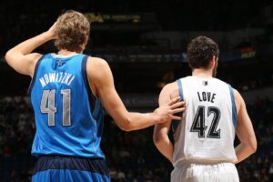 Kevin Love Instagram - Of all the greats I watched growing up - Dirk has had the biggest influence on my career. My Dad had the foresight - I can remember him saying “this rookie on Dallas is the future of the NBA.” A 7-footer who could stretch defenses, rebound, post you up and shoot over you, put the ball on the floor when necessary, and dominate the game inside and out. I was on the wrong side of a lot of those buckets. Trail 3’s, free throw line “Dirk spot” finishes, and ofcourse — the iconic fade. 

Being a big that can shoot has allowed me to change and adapt in a game that has become reliant on not only pace, but the space needed to operate in todays current NBA. Dirk changed a lot of peoples idea of the modern big man. I wouldn’t be headed into year 16 if not for Dirk’s influence and helping take the game to where it is today. My deepest gratitude to a legend that will live on forever!

Congratulations @swish41 and to all the 2023 @hoophall inductees. With respect and admiration. 🤝🏻