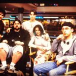Kevin Smith Instagram - Mallrats set photo, circa 1995. Look at the size of my calves. You can fit @jasonlee in one and @theshando in the other.