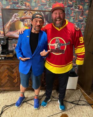 Kevin Smith Instagram - I had *such* a great time doing #2bears1cave with the hysterically real @bertkreischer! This was instantly an all-time fave podcast for me with a kindred spirit. We covered so many topics and material over nearly 3 hours that just flew by. Check it out on the @ymhstudios @youtube channel now and watch my face: it’s full of legit joy. I could giddily spend hours guessing his alternative movie titles derived solely from a flick’s plot points (for example: “BenAndMattGetWings”). Only thing missing: @seguratom (who I also had a blast with in November on the  #yourmomshousepodcast). This whole episode reminded me of the heady days of #smodcast with @samosier and made me wanna get back into weekly podcasting. Give it a watch/listen if you’ve got a few hours to spare (and go see #themachine in theaters this weekend). #KevinSmith #bertkreischer #yourmomshouse
