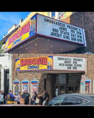 Kevin Smith Instagram - The Jersey Girl came to see JERSEY GIRL! @raquelxcastro paid a visit to my beloved @smodcastlecinemas to cap off a Memorial Day weekend full of shows! On Friday, we showed JAWS as part of the Movies That Made Me series. Then on Saturday night, we watched my flick RED STATE. But Sunday saw a reunion with the little girl who, at age 7, preternaturally played the role of Gertie in my sixth flick. We screened what we were calling JERSEY GIRL: The Snyder Cut, because it was the longest version of the flick ever edited, with an entire first act full of @jlo that got cut out due to post-Gigli hysteria. I haven’t seen any cut of JG since 2006, so it was a trip to see the movie I originally made #bennifer two decades ago. Hopefully, @paramountplus will want to stream it in 2024 for the 20th anniversary. It’s almost an entirely different flick. Also entirely different: Raquel, who’s now about 2 years younger than her cinematic Dad #benaffleck was when we shot it. I was happy to discover our troubled film didn’t ruin Rocky, who grew up to be such a wonderful kid with a great head on her shoulders. I can’t thank her enough for a killer kid performance, as well as for making the trip all the way from L.A. to be at #smodcastle with an ardent audience. It was a lovely weekend (with 3 profitable pre-show auctions, thank you bidders), during which I got to wear a trio of different jackets, as well as my new Smodcastle sneakers made by @1craftypunk! Next up: BABBLE-ON this Saturday and WATCH WITH KEV: @dctheflash on June 15, 16 & 17! Tickets available now at SmodcastleCinemas dot com! Take a trip to Smodcastle, where the movies come to play! #KevinSmith #smodcastlecinemas #raquelcastro #jersey #newjersey #film