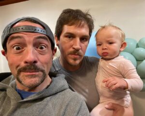 Kevin Smith Instagram - HAPPY FIRST BIRTHDAY LUCIEN!
The adorable baby boy belonging to @jaymewes and @jordanmonsanto hit single digits on Monday! His baby talk isn’t as marketable as his Dad’s (Snoogans, Snoochie Boochies, etc), but it’s slightly more intelligible. 
Coming soon: @jayandsilentbob baby clothes!
#KevinSmith #jasonmewes #birthday