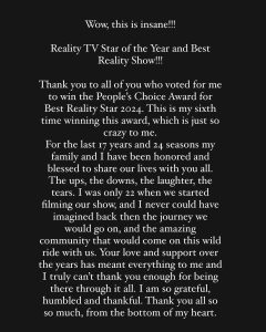 Khloé Kardashian Instagram - Wow! I truly don’t have the words to fully express my gratitude!!!! This is a short video of me trying to find the words 🤪 I am blown away!!!! I am so thankful! I love you so so much!! Truly! Words are just words but I hope you can feel my love and admiration for each and everyone one of you!! Thank you to everyone who voted. Thank you so much to @peopleschoice and to @kardashianshulu. I can’t believe I have won 6 years in a row. Truly I thought the first few years was a fluke or a sympathy win lol this is wild!!! God bless you all! I love you! I feel terrible I wasn’t there. Damn these migraines! Ugh ok I’ll stop rambling. I’m just so taken a back and excited 🤸🏼‍♀️🤸🏼‍♀️ wow! I still can’t get over this ♥️