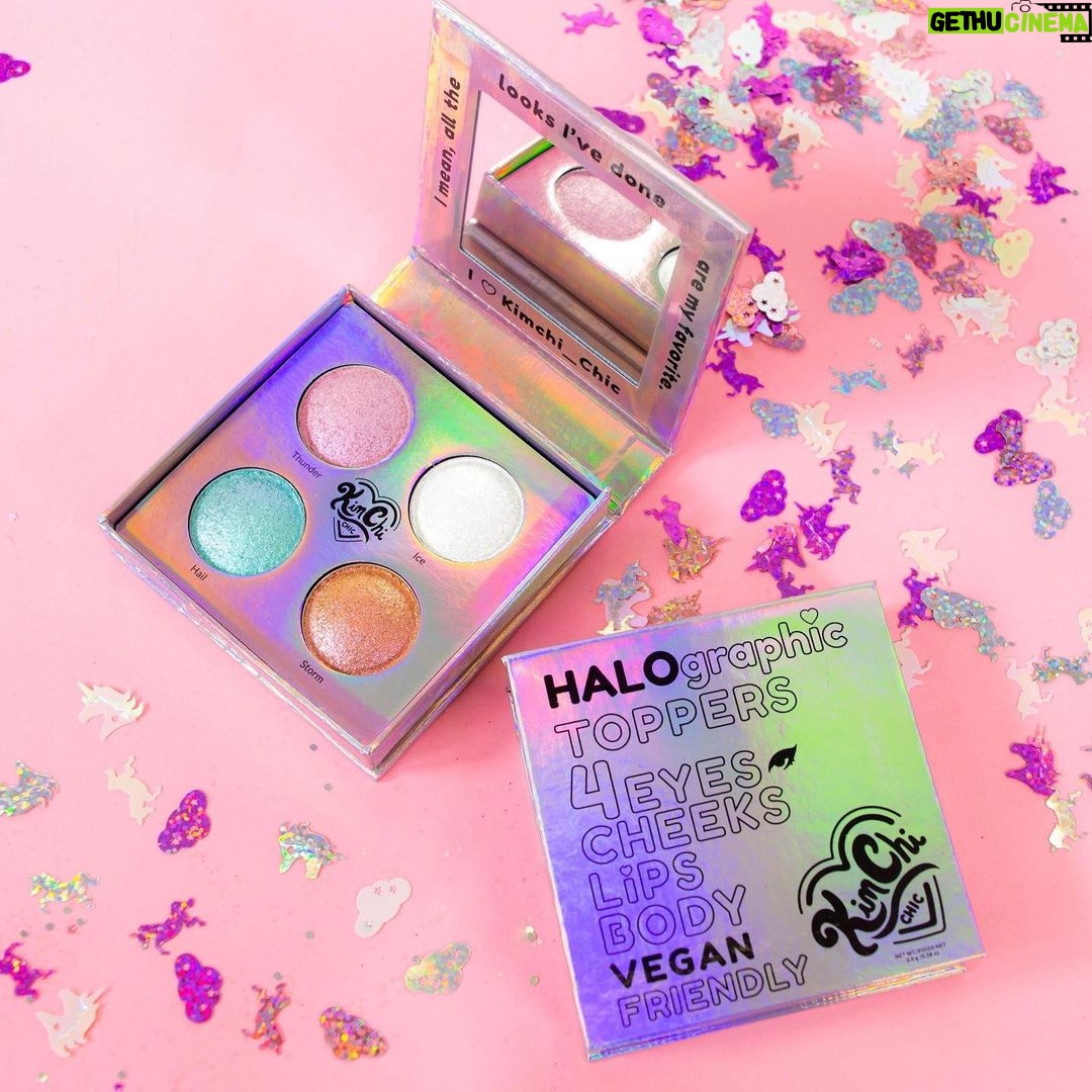 Kim Chi Instagram - Say hello to my new HALOgraphic Toppers! These iridescent toppers are a must - perfect for your eyes, lips, cheeks, and body. She’s versatile! Shop now on kimchichicbeauty.com