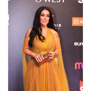 Kinda Alloush Instagram - 💛💛💛💛
‏@elgounafilmfestivalofficial #gff20 
‏Styling by @yasmineeissa 
‏Dress by @hassidrissofficial 
‏Makeup @by_maiayman 
‏Jewelery by @dimajewellery 
‏Photography @mongiphg 
‏Clutch by @okhtein 
‏Hairdresser @haithamdahab00 represented by 
‏@mad_solutions