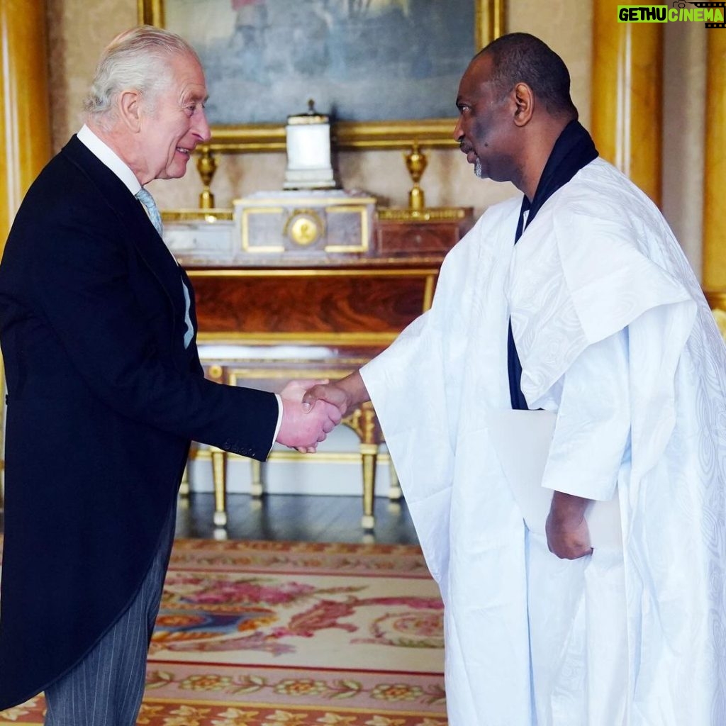 King Charles III of the United Kingdom Instagram - 🇩🇿🇲🇷 The King received Ambassadors from Algeria and Mauritania at Buckingham Palace earlier today. 📜 Mr. Nourredine Yazid and Mr. Samba Mamadou Ba presented their ‘letters of credence’ to His Majesty - formal letters from their Heads of State which mark the beginning of their posts in the UK.