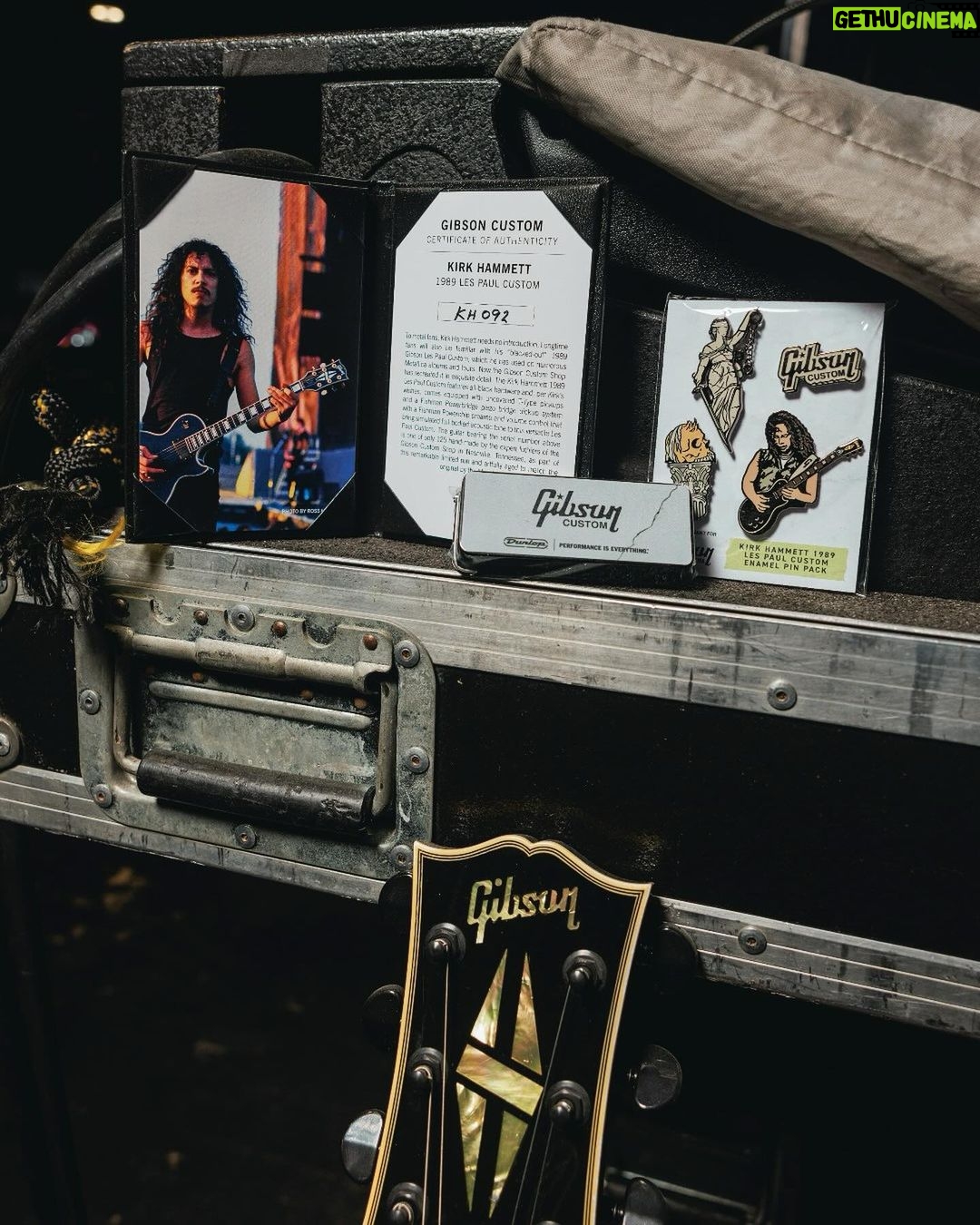 Kirk Hammett Instagram - Kirk Hammett’s sleek “blacked-out” 1989 Gibson Les Paul Custom stands out as the enduring favorite in his lineup – the guitar that’s been a steadfast companion throughout his career. This particular guitar has evolved through several modifications, earning its status as Kirk’s go-to for both recording and touring, and is a mainstay in his arsenal. Now, the Gibson Custom Shop has meticulously recreated this beloved instrument. Introducing the Kirk Hammett 1989 Les Paul Custom. Like the original, the Kirk Hammett 1989 Les Paul Custom features all-black hardware, and per Kirk’s wishes, it comes equipped with uncovered T-Type pickups, along with a Fishman Powerbridge piezo bridge pickup system with a Fishman Powerchip preamp and volume control that bring simulated full-bodied acoustic tone to this versatile Les Paul Custom. Artfully aged by the Murphy Lab to match the look and feel of Kirk’s original 1989 Les Paul Custom, it is a fitting tribute to a metal guitar master and one of his favorite instruments. To learn more about this versatile guitar capable of producing the heavy tones Kirk is known for while also allowing for delicate and full-bodied acoustic tones - head to Gibson.com or click the link in our bio. #gibson #gibsoncustom #kirkhammett #lespaulcustom