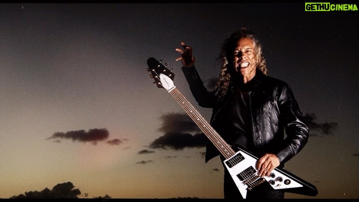 Kirk Hammett Instagram - To Metal Fans, the Kirk Hammett 1979 Flying V needs no introduction, but for all you other gals and guys...this famed guitar was used on Metallica’s seminal metal albums: Kill ‘Em All, Ride the Lightning, Master of Puppets, ...And Justice for All, AND The Black Album. Now, this iconic Flying V is available to haunt every stage with the addition of the Kirk Hammett 1979 Flying V in Ebony and Purple Metallic to the core Epiphone lineup. Conjure the spirit of Kirk Hammett with this killer new model. Head to the link in our bio to get yours now! A meticulous recreation of Kirk’s prized original, this guitar features a mahogany body, a one-piece mahogany neck with volute, Grover Rotomatic machine heads with “spade” buttons, and a custom bridge. The electronics are also top-notch, with a pair of Gibson USA Calibrated T-Type humbucker pickups wired to CTS potentiometers and an Orange Drop capacitor, and a Switchcraft 3-way pickup selector toggle switch and 1/4” output jack. A Kirk Hammett logo adorns the rear of the headstock, and a black hardshell case with a red plush interior is also included. #epiphone #foreverystage #kirkhammett #1979flyingv