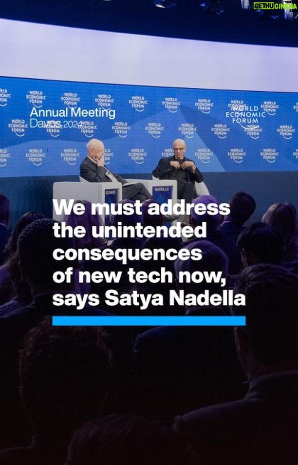 Klaus Schwab Instagram - Guardrails for new technologies such as generative AI must be developed, and it's up to industry leaders and governments to do so, says Satya Nadella, CEO of @Microsoft. Learn more about AI governance by tapping the link in our bio. For the latest discussions from Davos 2024 on the importance of AI Governance, follow #wef24 on our channels.