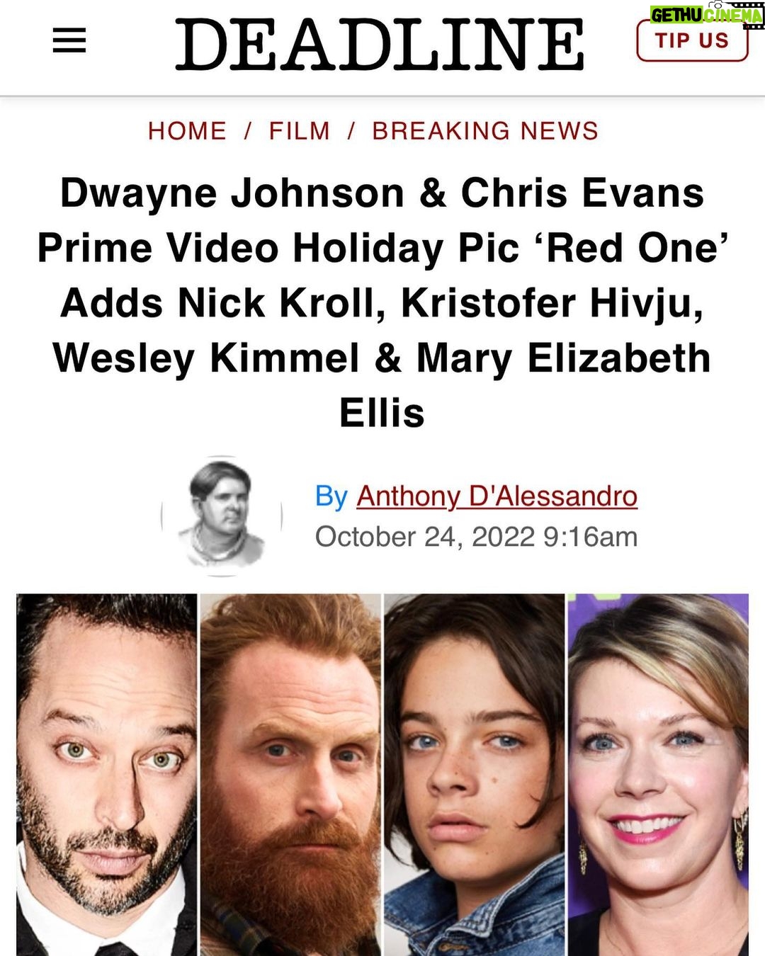 Kristofer Hivju Instagram - RED ONE! So happy to be apart of this adventure🎅 You have so much to look forward to💫 @therock @chrisevans Directed by #jakekasdan Written by #chrismorgan @primevideo