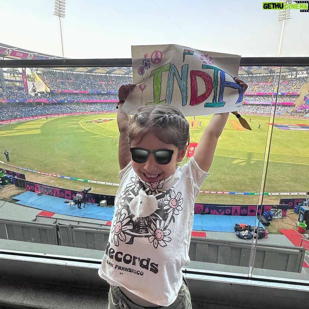 Kunal Khemu Instagram - A day of many firsts - some small, some big - our little girl’s first live cricket match (and what a match!) and Virat’s first to score 50 ODI centuries ! And 7 wickets for Shami - what a star!!! ❤️🏏🎉 #indiavsnewzealand #iccmenscricketworldcup2023