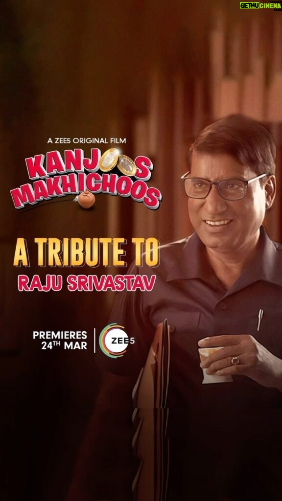 Kunal Khemu Instagram - He made us laugh our hearts out on the sets, now he’s here to make you laugh one last time 🙌🏽 Watch our beloved Raju Shrivastav in #KanjoosMakhichoos, premiering 24th March only on #ZEE5
