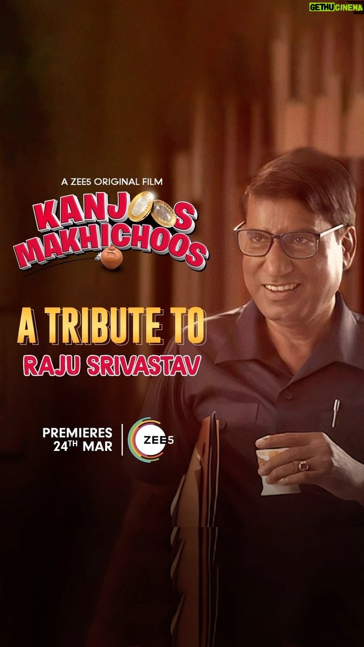 Kunal Khemu Instagram - He made us laugh our hearts out on the sets, now heβs here to make you laugh one last time ππ½ Watch our beloved Raju Shrivastav in #KanjoosMakhichoos, premiering 24th March only on #ZEE5