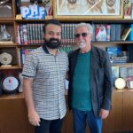 Kunchacko Boban Instagram - Meeting up with this legend is always a pleasure and an honour!! AHMAD GOLCHIN aka Golchin Bhai of Phars Films ,has seen it all and mastered it all. A businessman par excellence and a passionate Art-Lover…every time that I meet this man of the moment,there is much and more to learn from him. Thank you Pradeep for the warm arrangements done. And was happy to see the humorous side of Golchin bhai posing with his “Donkey Times” figurine🙃🙃 @golchin_pharsfilm #pharsfilms Legacy from 1954 onwards🤩…. Thank you Sir for all the support and cheers to many more greater movies together!!
