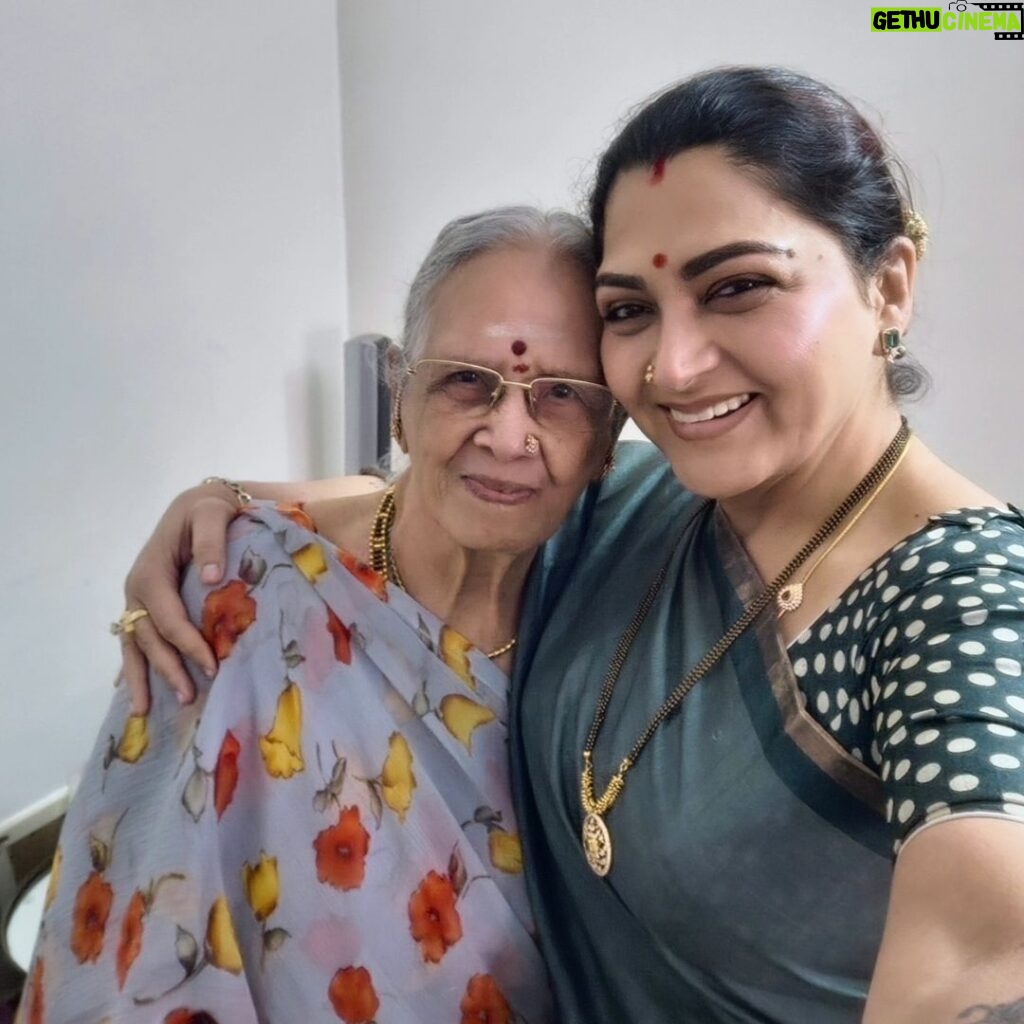 Kushboo Instagram - A very happy birthday to the Empress who has raised a King. My ma in law. She is all of 92 today but stands rock solid like our pillar of strength. Providing us with all the love, support, care and that touch of undescribed divine blessing. I love you amma, just as much I love irritating you and fighting with you. 🎁🎁🎁🎂🎂🎂🎂♥♥♥🥰🥰🥰🥰🤗🤗🤗🤗🫶🫶🫶🫶
