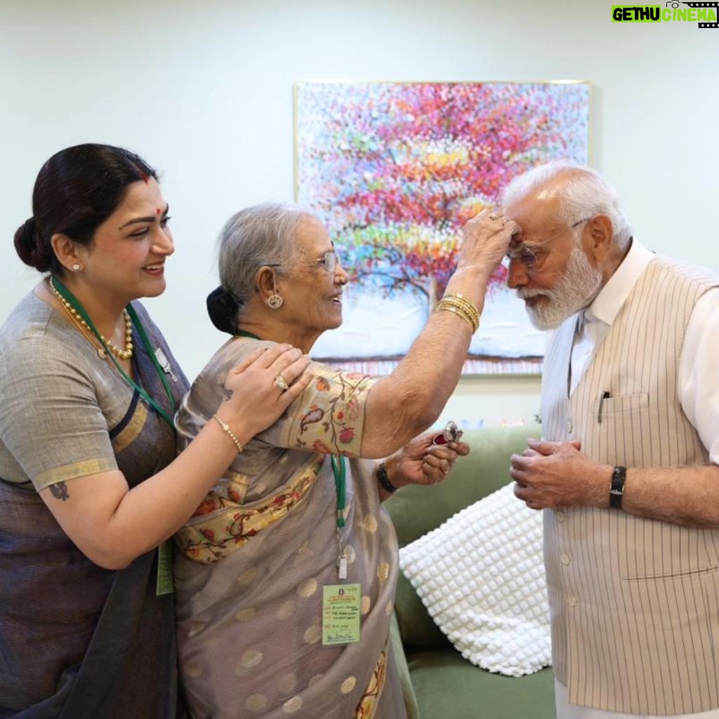 Kushboo Instagram - No amount of words would suffice to thank our H'ble PM Shri @narendramodi ji for giving so much happiness and joy to my ma-in-law, Smt #DeivanaiChidambaramPillai , who at 92 is a huge Modi follower and a fan. It was a moment of super excitement for her as it was her dream to meet him at least once. Our PM, who is the most popular, loved, and admired leader in the world, with absolute no such air whatsoever, welcomed her with so much warmth and respect. His words filled with love and affection were like a son speaking to his mother. No wonder he is adored by all, young and old, and he is blessed and the truly chosen one by God. Sir, moments spent in your esteemed presence will be cherished forever. I see a childlike twinkle of joy in the eyes of my ma in law, and nothing more matters to me but to see her happy at this age. Will always be indebted to you, Pradhan Mantri ji. Kodi pranaams to you Shri @narendramodi ji 🙏🙏🙏🙏🙏🙏🙏