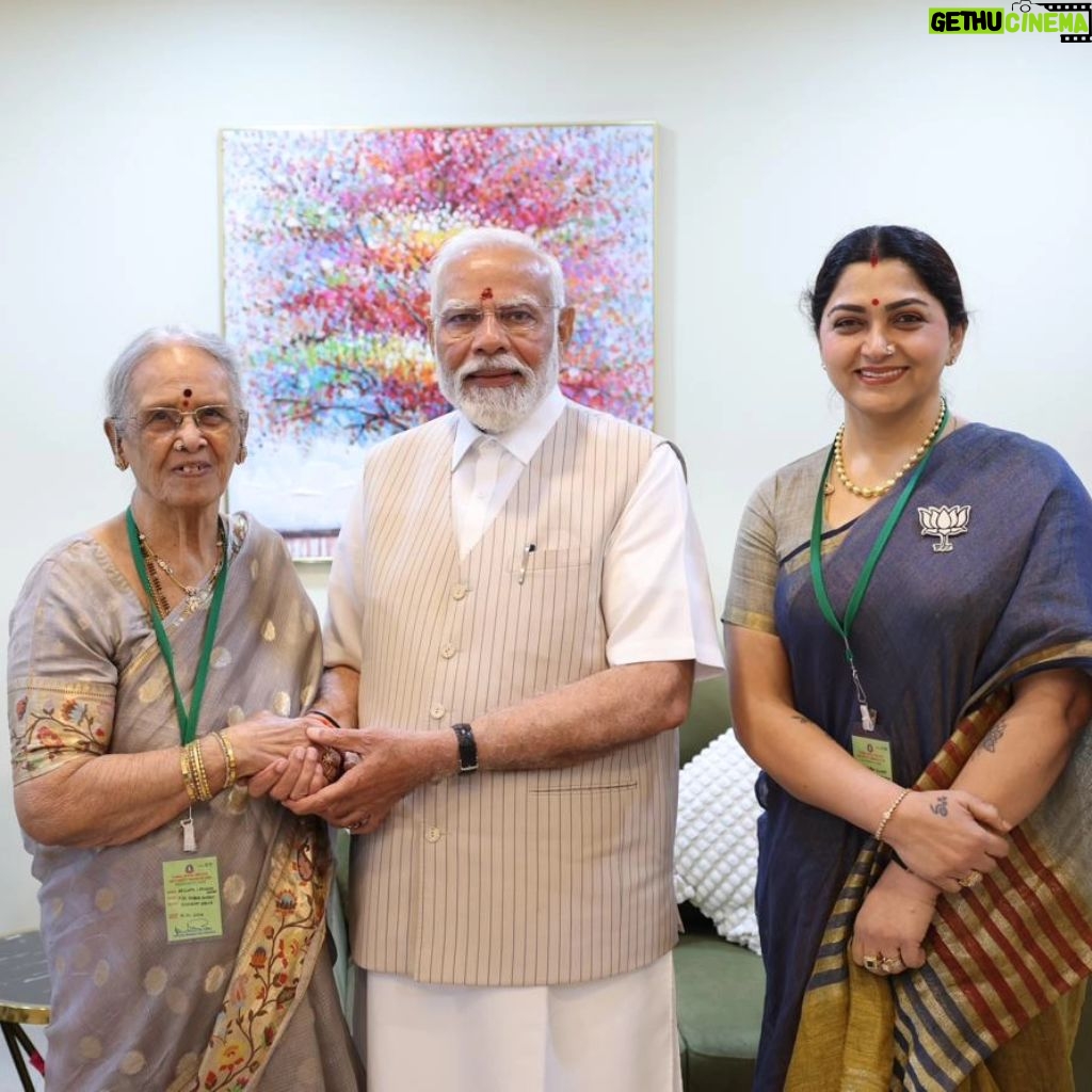 Kushboo Instagram - No amount of words would suffice to thank our H'ble PM Shri @narendramodi ji for giving so much happiness and joy to my ma-in-law, Smt #DeivanaiChidambaramPillai , who at 92 is a huge Modi follower and a fan. It was a moment of super excitement for her as it was her dream to meet him at least once. Our PM, who is the most popular, loved, and admired leader in the world, with absolute no such air whatsoever, welcomed her with so much warmth and respect. His words filled with love and affection were like a son speaking to his mother. No wonder he is adored by all, young and old, and he is blessed and the truly chosen one by God. Sir, moments spent in your esteemed presence will be cherished forever. I see a childlike twinkle of joy in the eyes of my ma in law, and nothing more matters to me but to see her happy at this age. Will always be indebted to you, Pradhan Mantri ji. Kodi pranaams to you Shri @narendramodi ji 🙏🙏🙏🙏🙏🙏🙏