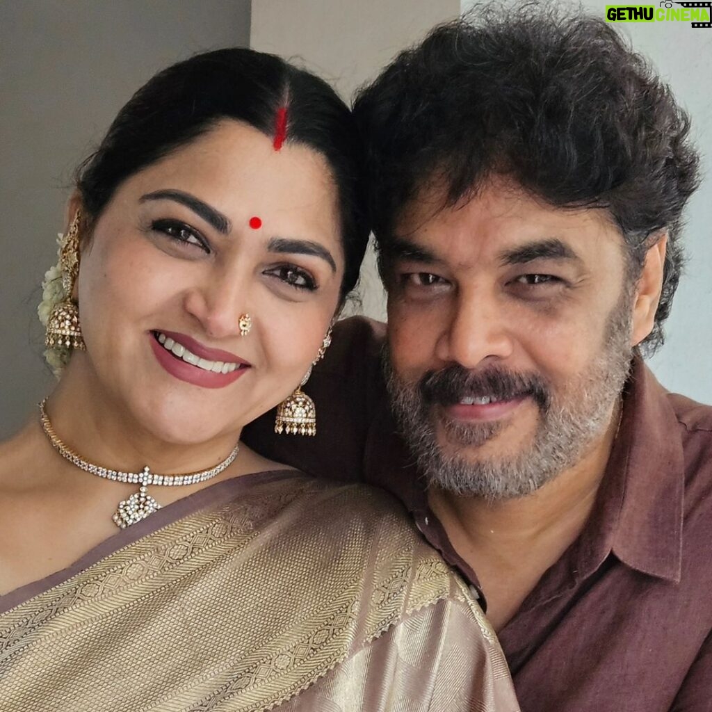 Kushboo Instagram - Love is when he still continues to bring that shy smile even after almost 29 yrs of togetherness ❤❤ #DressedForOccasion. #weddingseason