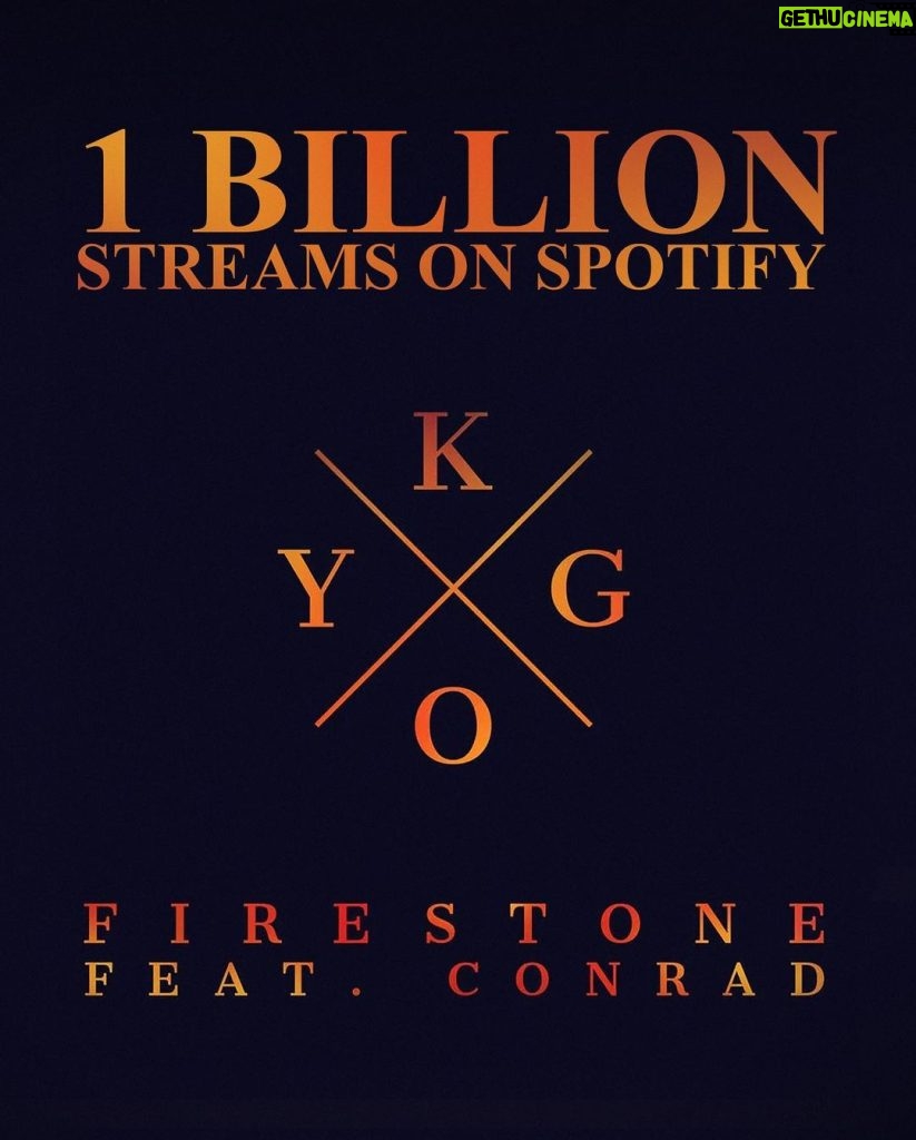 Kygo Instagram - Wow Firestone just passed 1 billion streams on Spotify!! 🤯 This one is so special to me and I’m forever grateful for all the love you’ve shown to this song…9 years later I still end every set I play with it and I still get goosebumps every time I hear you guys sing along ❤️🙌🏼 @conradofficial