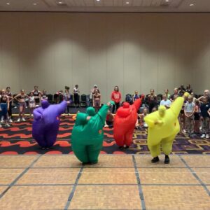 Kyle Hanagami Instagram - Every once in a while I need to put my assistants in a fat suit and make them look crazy. This was one of those times. 💜💚❤️💛 #losecontrol #dance #dontjudgeme #whosyourfavoritecolor?