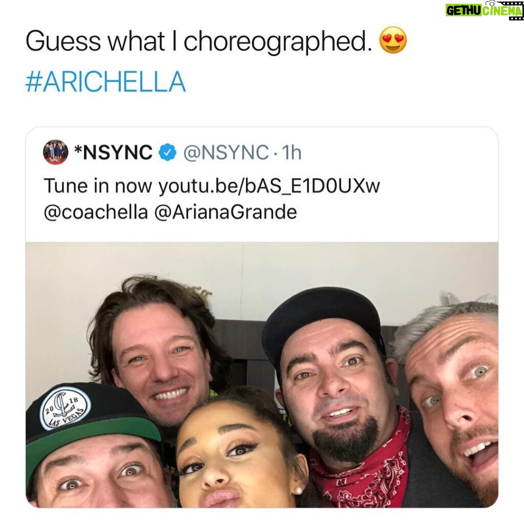 Kyle Hanagami Instagram - Last week I was in rehearsals with @arianagrande and @nsync for their surprise performance at Coachella. Rehearsals were amazing and all of them killed the performance. It’s surreal working with such music icons. There was definitely magic on stage. Btw... Can we please bring back dance breakdowns in music?! Thank you to Ariana @jcchasezofficial @lancebass @realjoeyfatone @iamckirkpatrick @ericpodwall @scooterbraun @brilovelife @iamskot @hughniverse @stephmincone @hondotey for everything. #coachella #kylehanagamichoreography