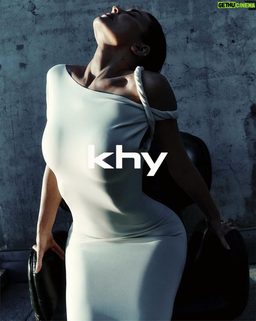 Kylie Jenner Instagram - the sueded stretch twist dress in stone. khy drop 004 coming 2/28. sign up for early access now on khy.com