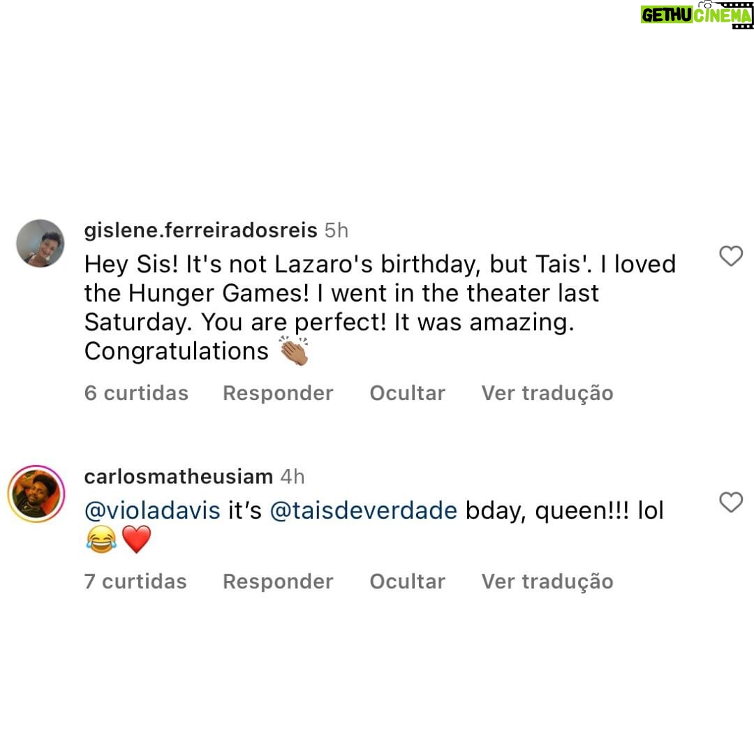 Lázaro Ramos Instagram - Amei Viola me dando parabéns no dia errado, hoje é o dia de Tais e ela ME parabenizou. Penso que ela mandou o meu agora, que também é em novembro 😂 Tá valendo porque é chique demais, mesmo com 24 dias de atraso! rsrsrsrsrsrsrs Ou será que mudo minha data de aniversário? Rsrsrsrw