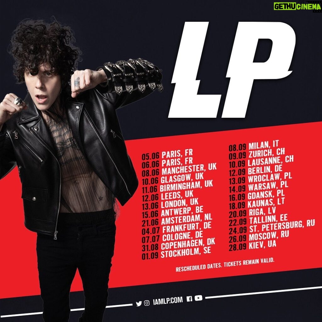 LP Instagram - Due to the challenges with COVID the decision has been made to reschedule the upcoming January - March UK & European shows to ensure everyone’s safety out on the road. The remaining shows are working to be rescheduled after June - September. These are wild times we’re living in and I can’t wait to perform for you again very soon. All tickets will be 100% valid for the rescheduled shows in June - September so hold on to your tickets! If you have any questions or concerns, please direct them to your point of purchase to get in touch with the local promoter. Stay safe ❤️