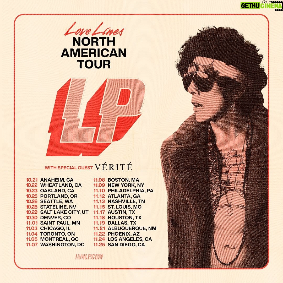 LP Instagram - Excited to announce that @verite will be joining me on tour this fall! Tickets are available on my website 💛