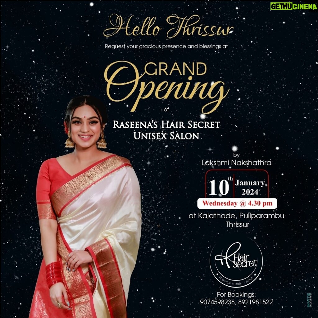 Lakshmi Nakshathra Instagram - Hello Thrissur ❤ Welcoming you all for the Grand Opening of @raseenas_hairsecret , Tomorrow @ 4.30 , Kalathode , Thrissur 🤗