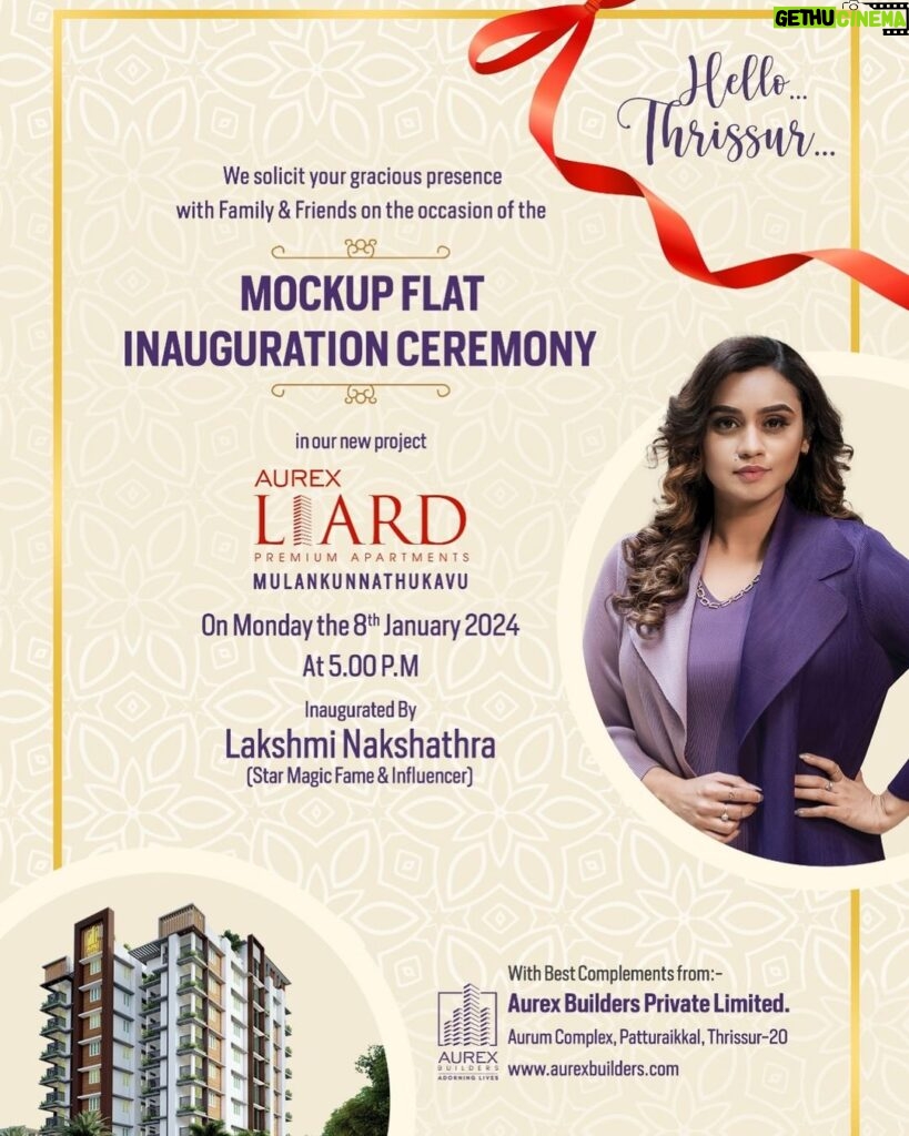 Lakshmi Nakshathra Instagram - Hello Thrissur ❤ Welcoming you all for the Inaugural Ceremony of @aurexbuilders , tomorrow @ 5 pm 🤗❤ #lakshminakshathra