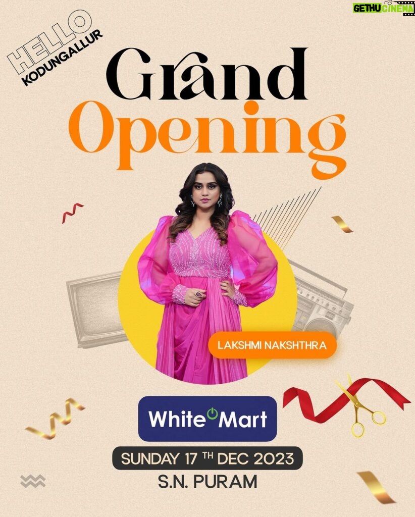 Lakshmi Nakshathra Instagram - Hello Kodungallur❤️ See you tomorrow @ 10 Am for the Grand Opening of @whitemart.sn