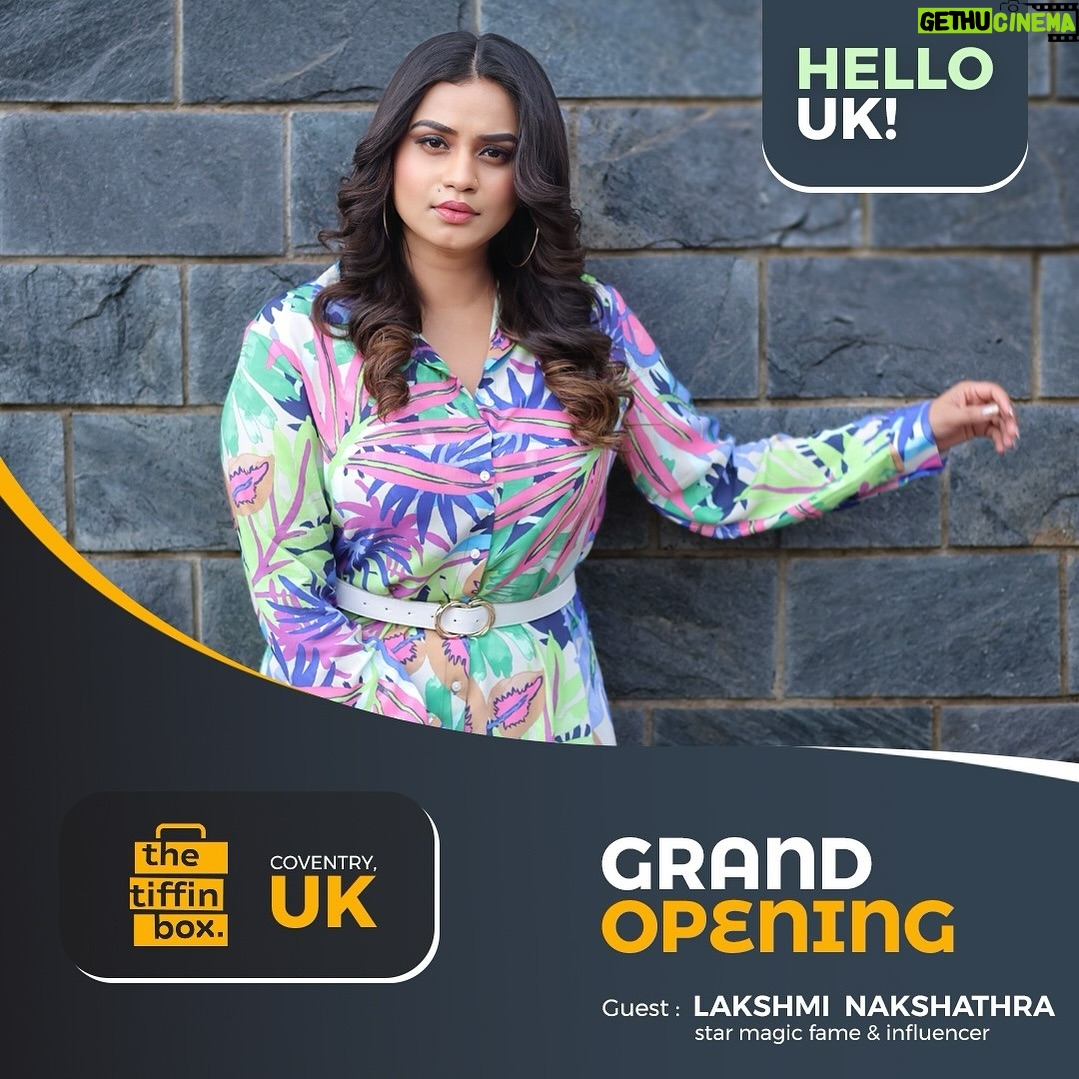 Lakshmi Nakshathra Instagram - Hello UK 😍 UK Malayalees , iam coming to see you all for the Grand Opening of @thetiffinboxuk , Coventry , @UK 🤗❤️ #lakshminakshathra #inauguration #grandopening #uk #england #coventry #restaurant #london #tiffinbox #tiffinboxuk