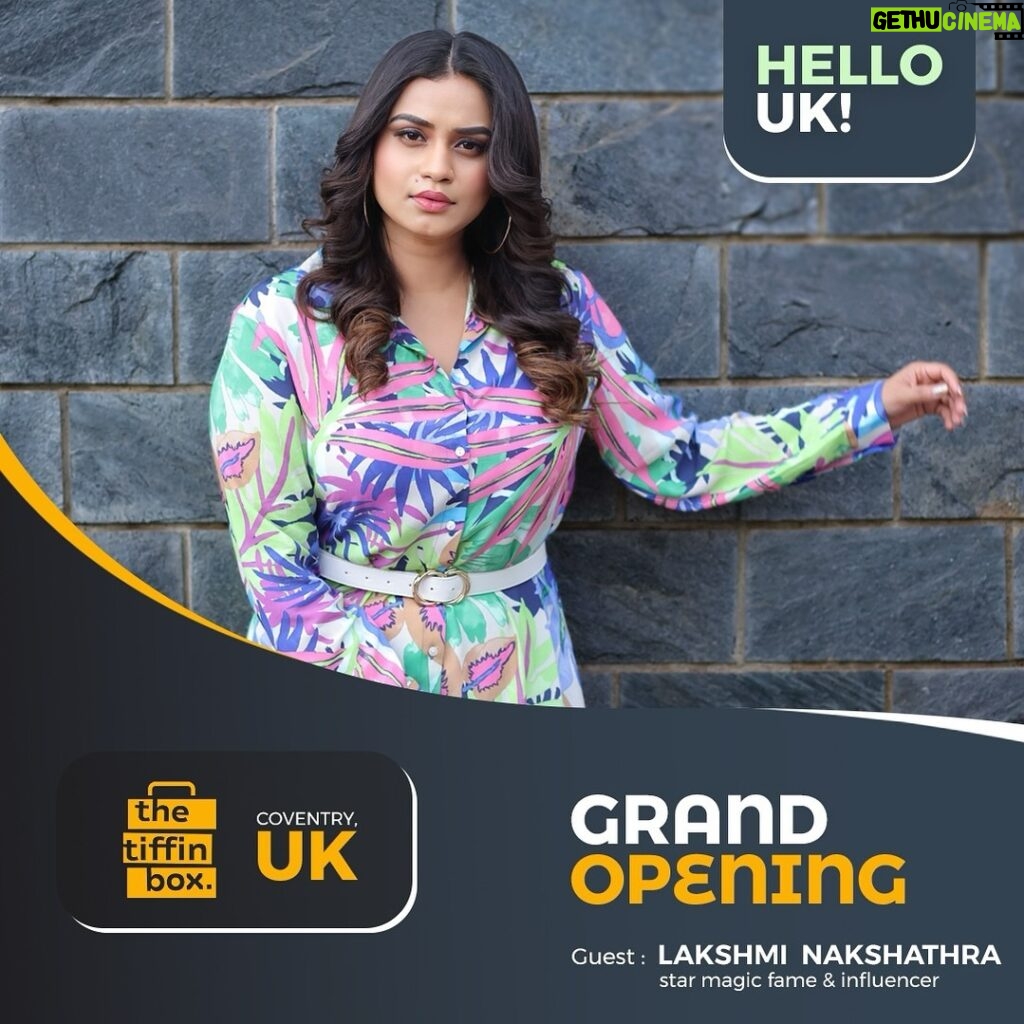 Lakshmi Nakshathra Instagram - Hello UK 😍 UK Malayalees , iam coming to see you all for the Grand Opening of @thetiffinboxuk , Coventry , @UK 🤗❤ #lakshminakshathra #inauguration #grandopening #uk #england #coventry #restaurant #london #tiffinbox #tiffinboxuk Uk