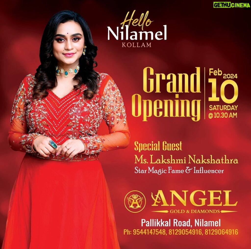Lakshmi Nakshathra Instagram - Hello Nilamel ( Kollam )❤️ See you Tomorrow for the Grand Opening of @angelgoldanddiamonds @ 10.30 Am #lakshminakshathra