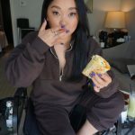 Lana Condor Instagram - Press Day 2 @teenagekrakenmovie - we are playing with a lot of color and I am HERE for it 💙🥹. Swipe for burrito cuz duh