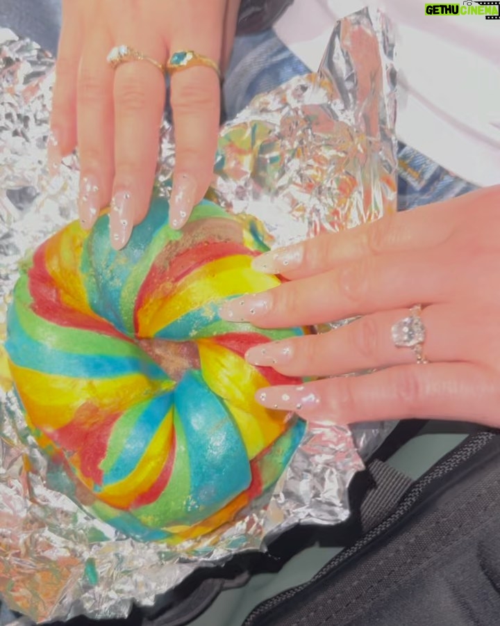Lana Condor Instagram - No cheese pull, but does one even need a cheese pull if the bagel is rainbow? Sound off Manhattan, New York
